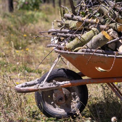 A wheelbarrow full of firewood